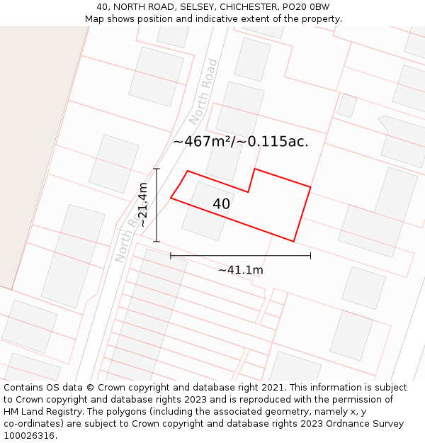 40, NORTH ROAD, SELSEY, CHICHESTER, PO20 0BW: Plot and title map