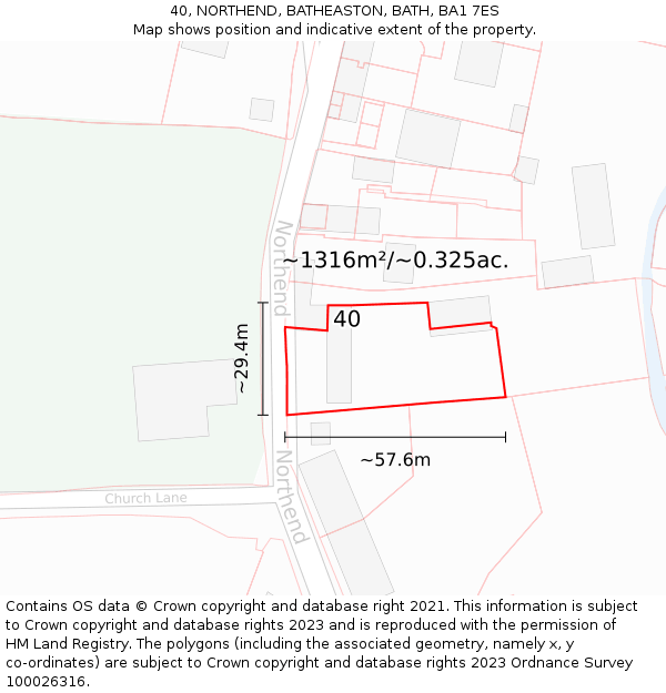 40, NORTHEND, BATHEASTON, BATH, BA1 7ES: Plot and title map