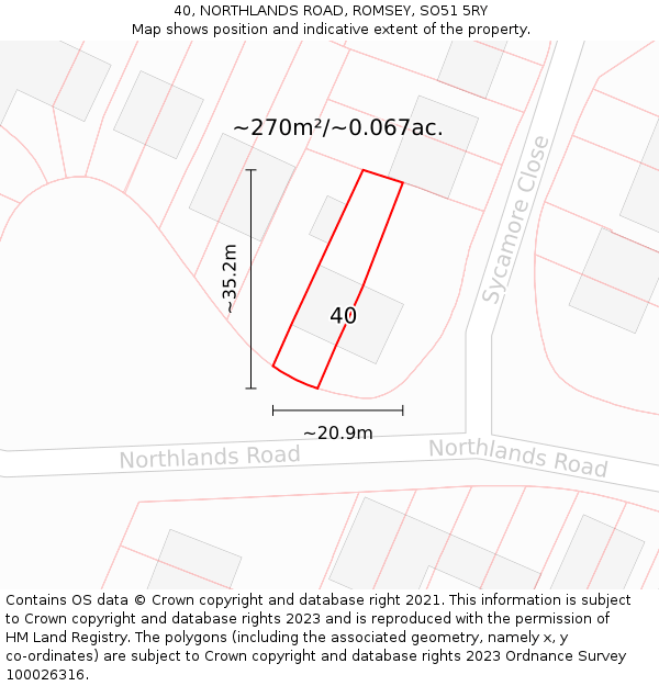 40, NORTHLANDS ROAD, ROMSEY, SO51 5RY: Plot and title map