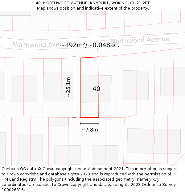 40, NORTHWOOD AVENUE, KNAPHILL, WOKING, GU21 2ET: Plot and title map