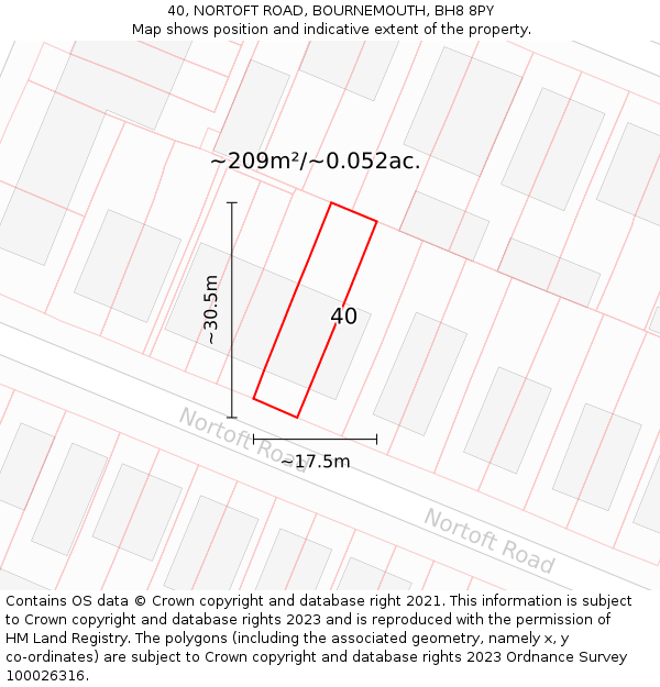 40, NORTOFT ROAD, BOURNEMOUTH, BH8 8PY: Plot and title map