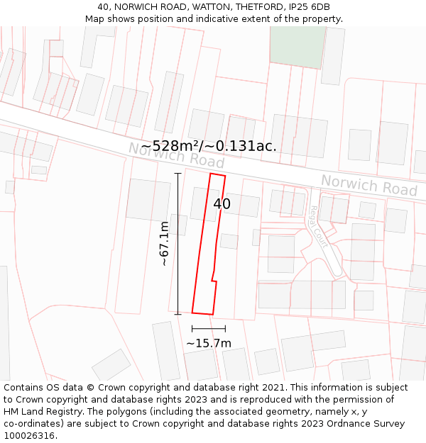 40, NORWICH ROAD, WATTON, THETFORD, IP25 6DB: Plot and title map