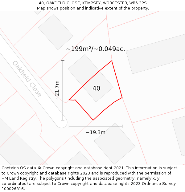 40, OAKFIELD CLOSE, KEMPSEY, WORCESTER, WR5 3PS: Plot and title map