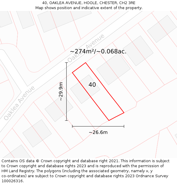 40, OAKLEA AVENUE, HOOLE, CHESTER, CH2 3RE: Plot and title map