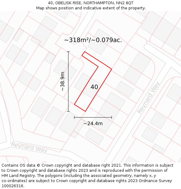 40, OBELISK RISE, NORTHAMPTON, NN2 8QT: Plot and title map