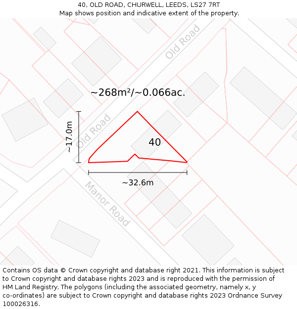 40, OLD ROAD, CHURWELL, LEEDS, LS27 7RT: Plot and title map