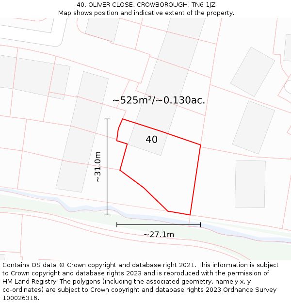 40, OLIVER CLOSE, CROWBOROUGH, TN6 1JZ: Plot and title map