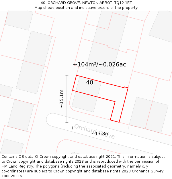 40, ORCHARD GROVE, NEWTON ABBOT, TQ12 1FZ: Plot and title map