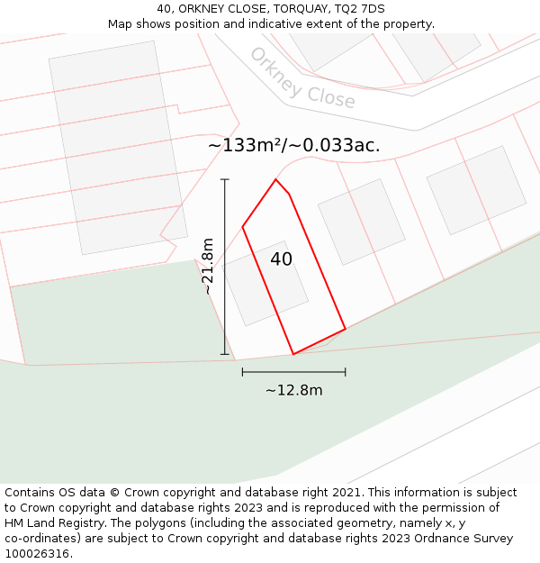 40, ORKNEY CLOSE, TORQUAY, TQ2 7DS: Plot and title map