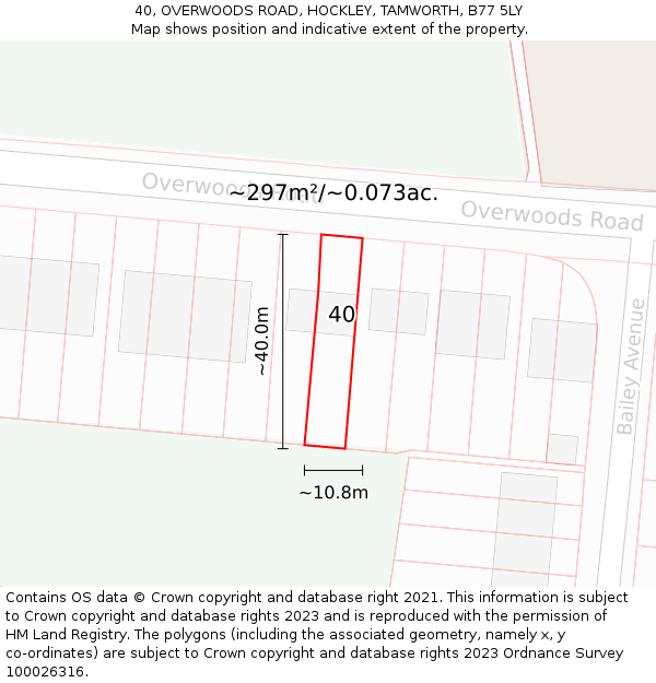 40, OVERWOODS ROAD, HOCKLEY, TAMWORTH, B77 5LY: Plot and title map