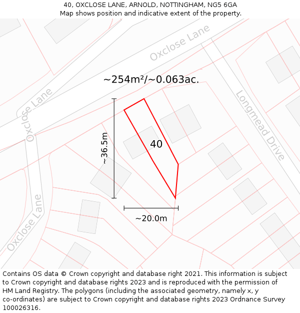 40, OXCLOSE LANE, ARNOLD, NOTTINGHAM, NG5 6GA: Plot and title map