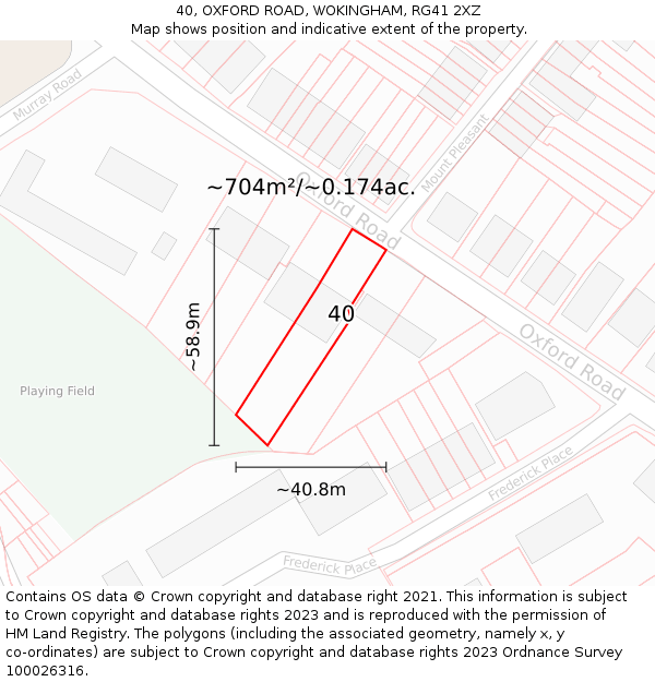 40, OXFORD ROAD, WOKINGHAM, RG41 2XZ: Plot and title map