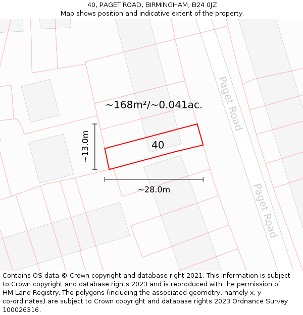 40, PAGET ROAD, BIRMINGHAM, B24 0JZ: Plot and title map