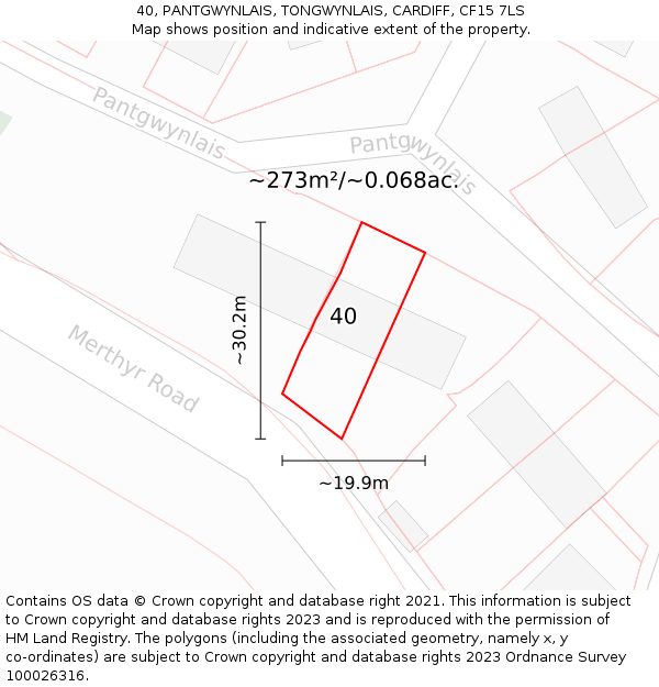 40, PANTGWYNLAIS, TONGWYNLAIS, CARDIFF, CF15 7LS: Plot and title map