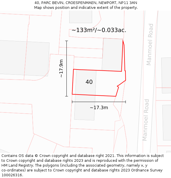 40, PARC BEVIN, CROESPENMAEN, NEWPORT, NP11 3AN: Plot and title map