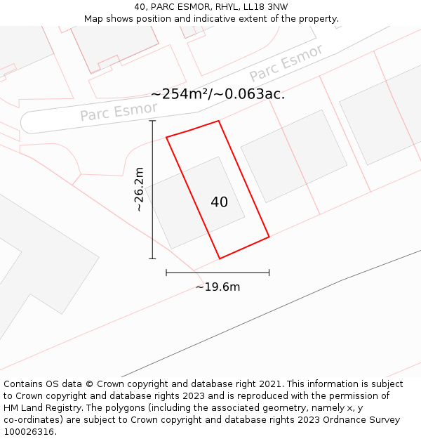 40, PARC ESMOR, RHYL, LL18 3NW: Plot and title map