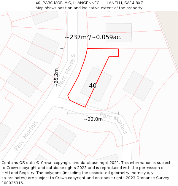 40, PARC MORLAIS, LLANGENNECH, LLANELLI, SA14 8XZ: Plot and title map