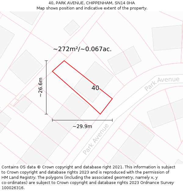 40, PARK AVENUE, CHIPPENHAM, SN14 0HA: Plot and title map