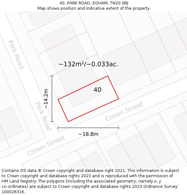 40, PARK ROAD, EGHAM, TW20 9BJ: Plot and title map