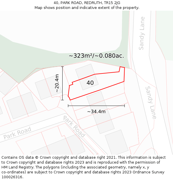 40, PARK ROAD, REDRUTH, TR15 2JG: Plot and title map