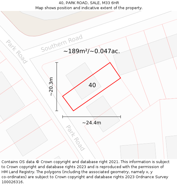 40, PARK ROAD, SALE, M33 6HR: Plot and title map