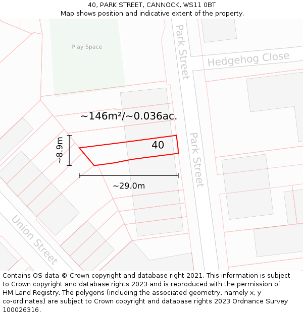 40, PARK STREET, CANNOCK, WS11 0BT: Plot and title map