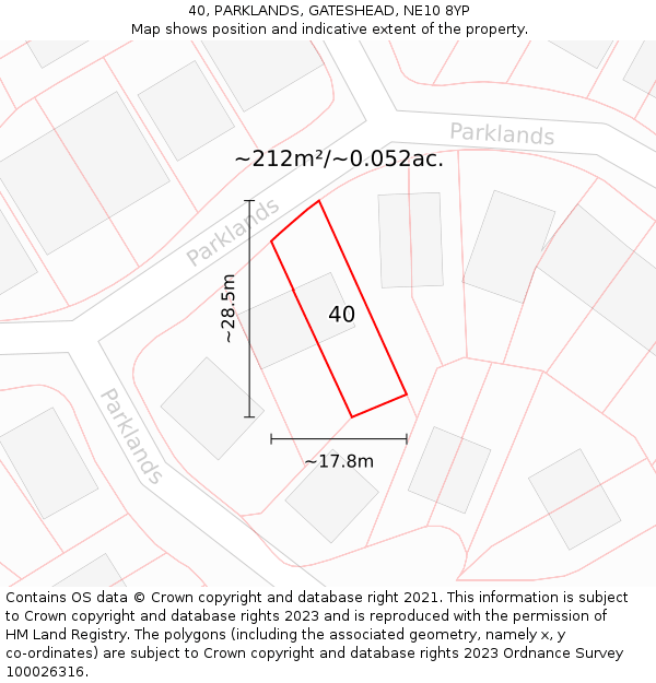 40, PARKLANDS, GATESHEAD, NE10 8YP: Plot and title map