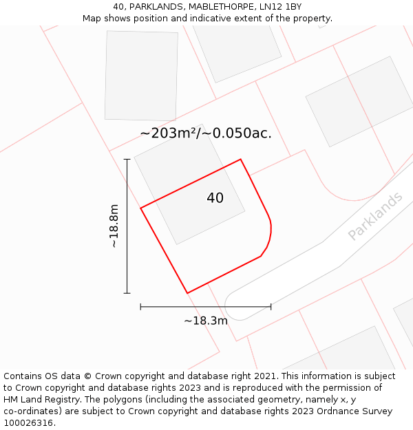 40, PARKLANDS, MABLETHORPE, LN12 1BY: Plot and title map