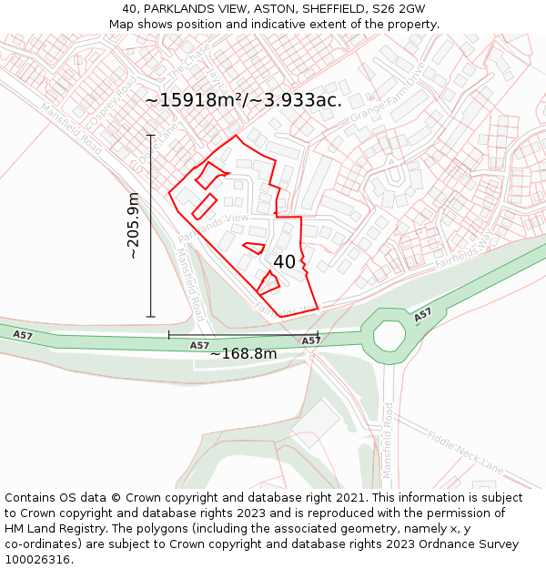 40, PARKLANDS VIEW, ASTON, SHEFFIELD, S26 2GW: Plot and title map