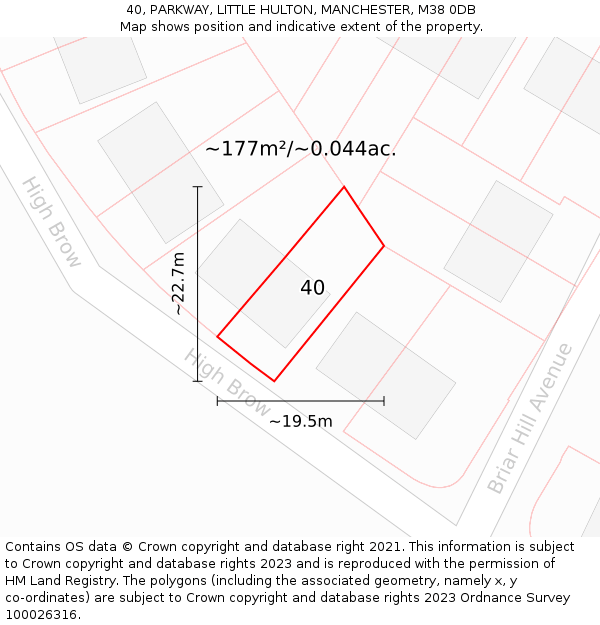 40, PARKWAY, LITTLE HULTON, MANCHESTER, M38 0DB: Plot and title map