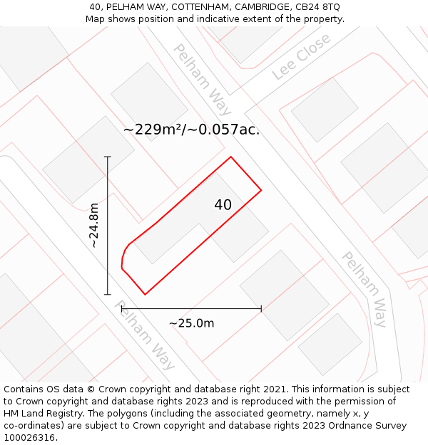 40, PELHAM WAY, COTTENHAM, CAMBRIDGE, CB24 8TQ: Plot and title map