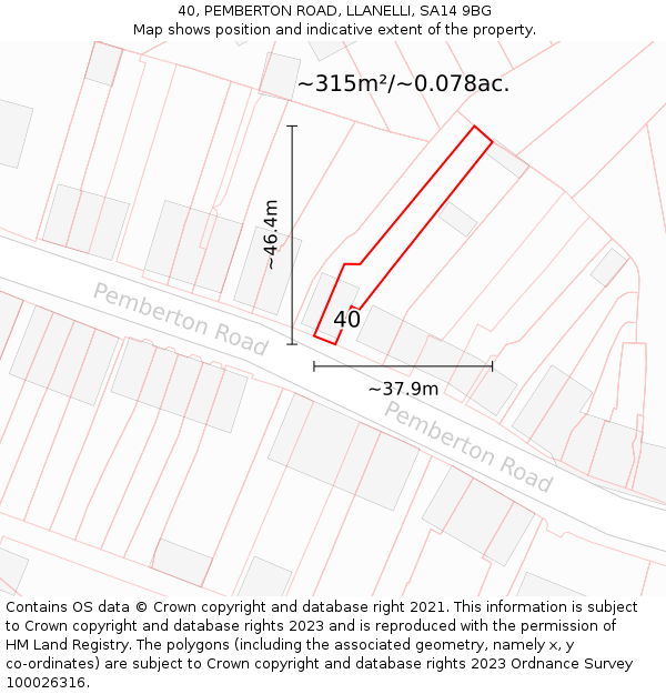 40, PEMBERTON ROAD, LLANELLI, SA14 9BG: Plot and title map