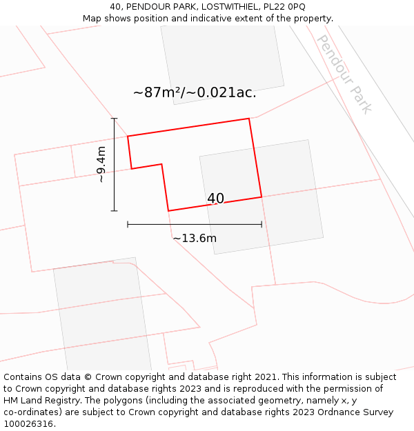 40, PENDOUR PARK, LOSTWITHIEL, PL22 0PQ: Plot and title map