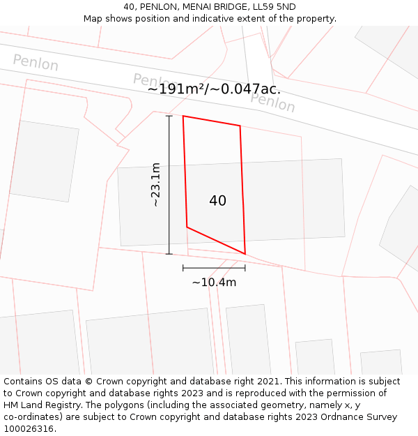 40, PENLON, MENAI BRIDGE, LL59 5ND: Plot and title map