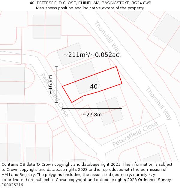 40, PETERSFIELD CLOSE, CHINEHAM, BASINGSTOKE, RG24 8WP: Plot and title map