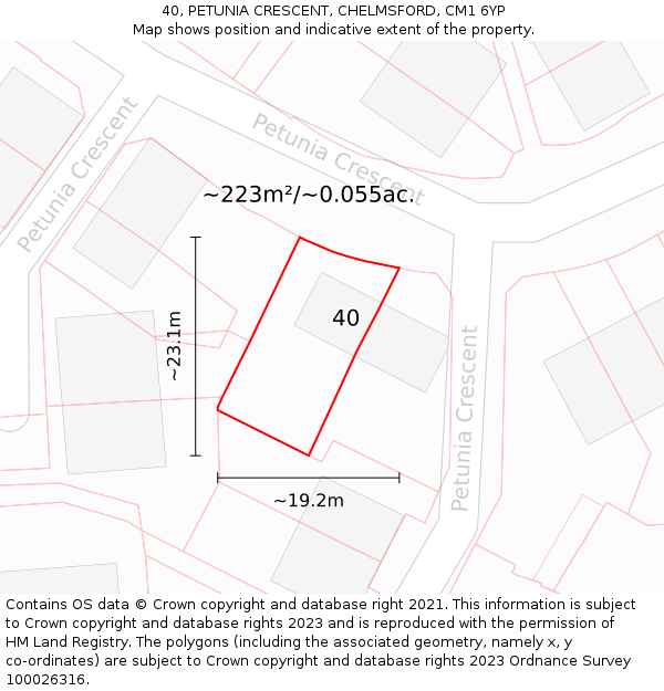 40, PETUNIA CRESCENT, CHELMSFORD, CM1 6YP: Plot and title map