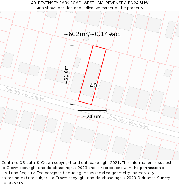 40, PEVENSEY PARK ROAD, WESTHAM, PEVENSEY, BN24 5HW: Plot and title map