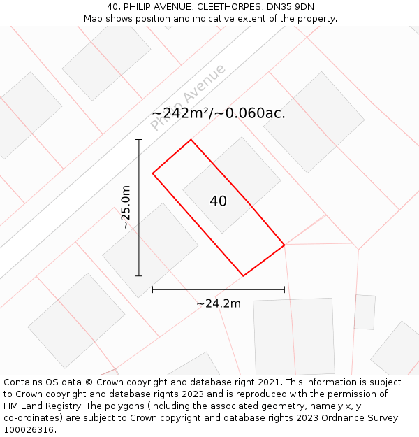 40, PHILIP AVENUE, CLEETHORPES, DN35 9DN: Plot and title map