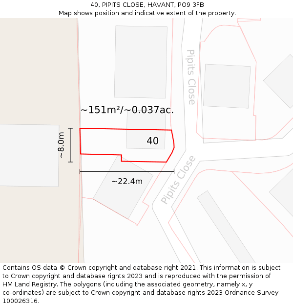 40, PIPITS CLOSE, HAVANT, PO9 3FB: Plot and title map