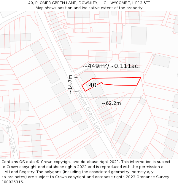 40, PLOMER GREEN LANE, DOWNLEY, HIGH WYCOMBE, HP13 5TT: Plot and title map