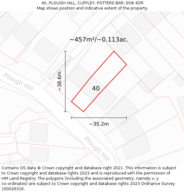 40, PLOUGH HILL, CUFFLEY, POTTERS BAR, EN6 4DR: Plot and title map