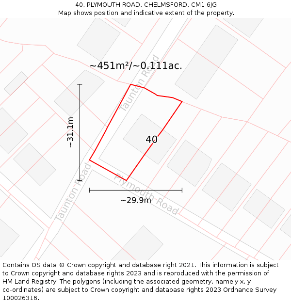 40, PLYMOUTH ROAD, CHELMSFORD, CM1 6JG: Plot and title map