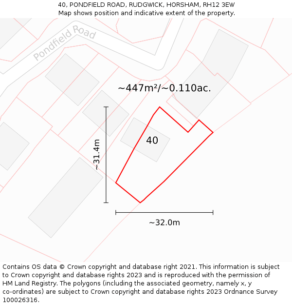 40, PONDFIELD ROAD, RUDGWICK, HORSHAM, RH12 3EW: Plot and title map