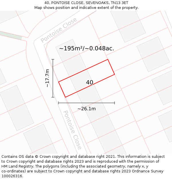 40, PONTOISE CLOSE, SEVENOAKS, TN13 3ET: Plot and title map