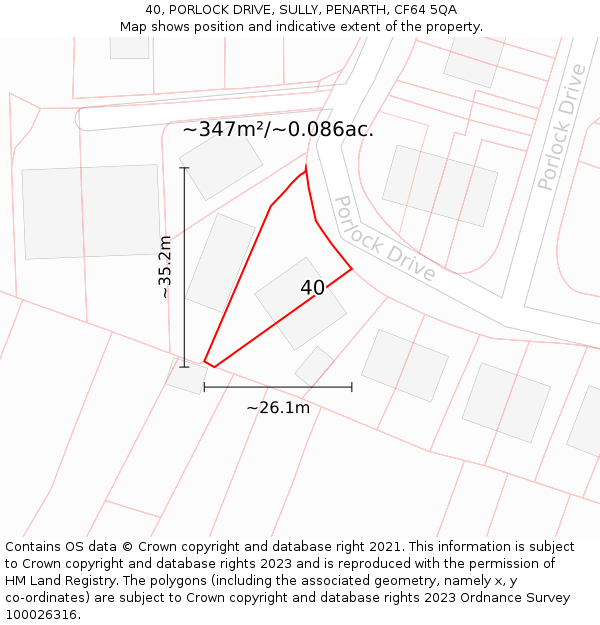 40, PORLOCK DRIVE, SULLY, PENARTH, CF64 5QA: Plot and title map