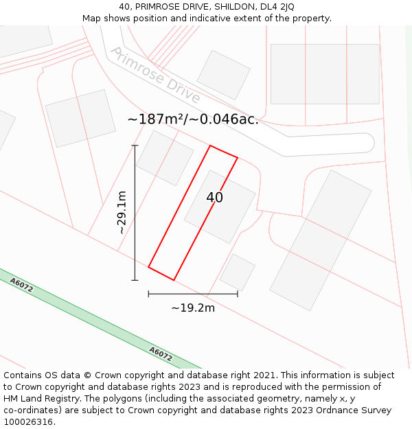 40, PRIMROSE DRIVE, SHILDON, DL4 2JQ: Plot and title map