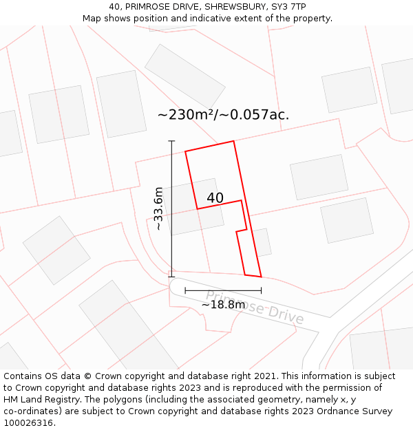 40, PRIMROSE DRIVE, SHREWSBURY, SY3 7TP: Plot and title map