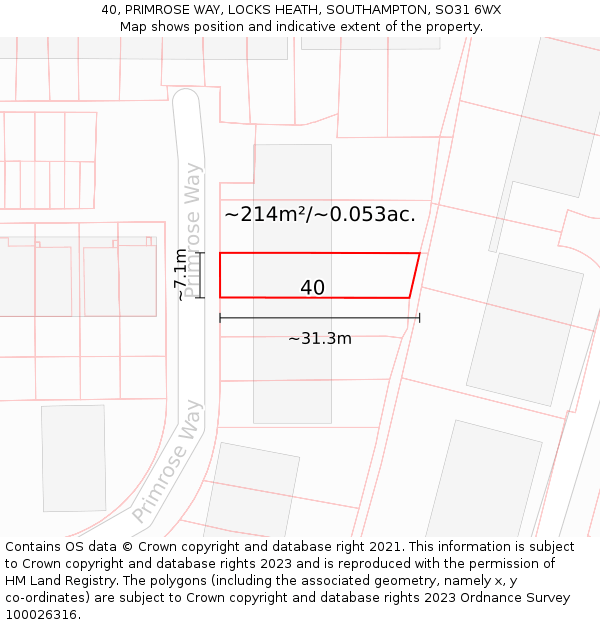 40, PRIMROSE WAY, LOCKS HEATH, SOUTHAMPTON, SO31 6WX: Plot and title map