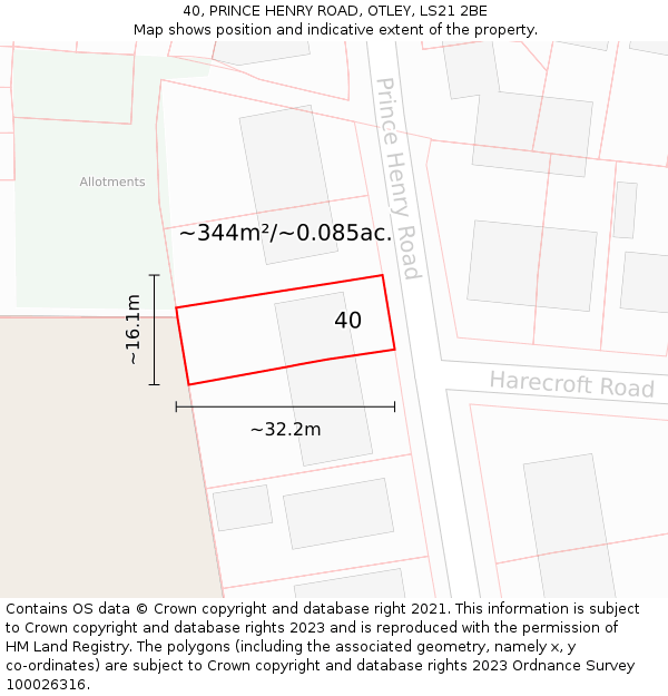 40, PRINCE HENRY ROAD, OTLEY, LS21 2BE: Plot and title map