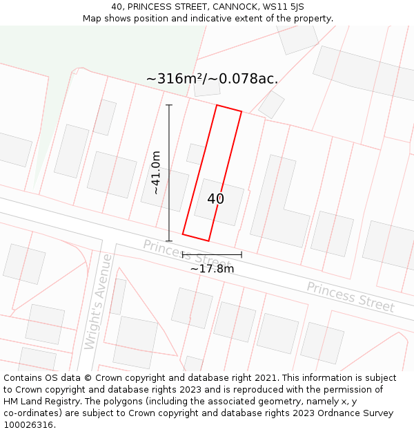 40, PRINCESS STREET, CANNOCK, WS11 5JS: Plot and title map